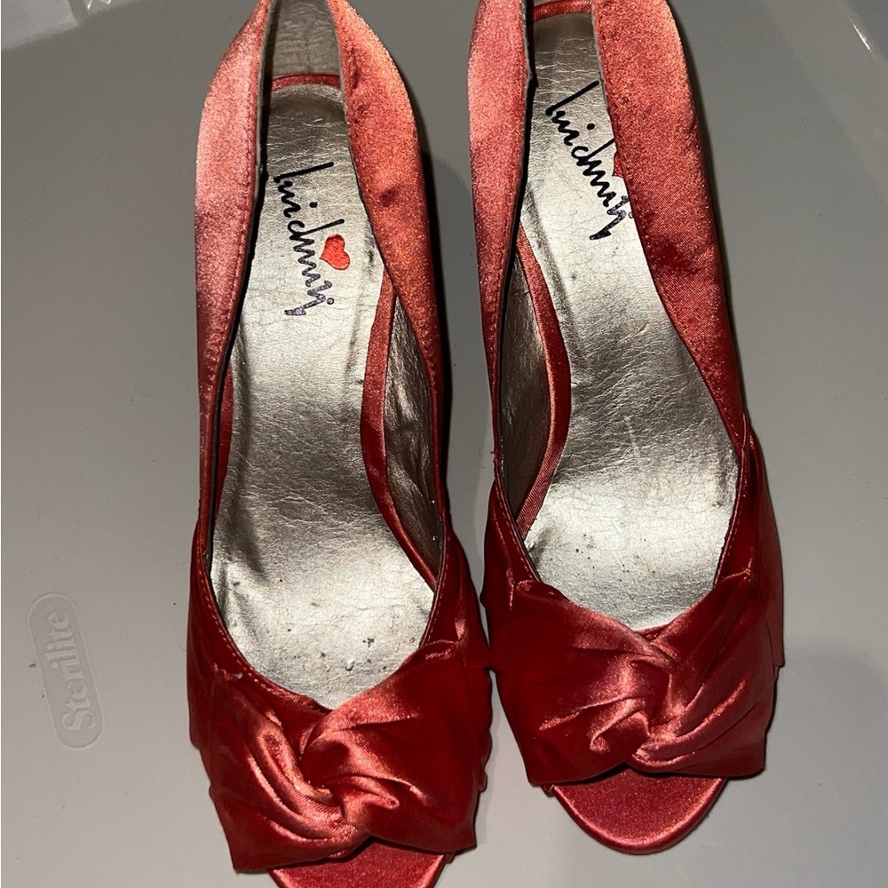 Vibrant Red Patent Leather Peep-Toe Heels